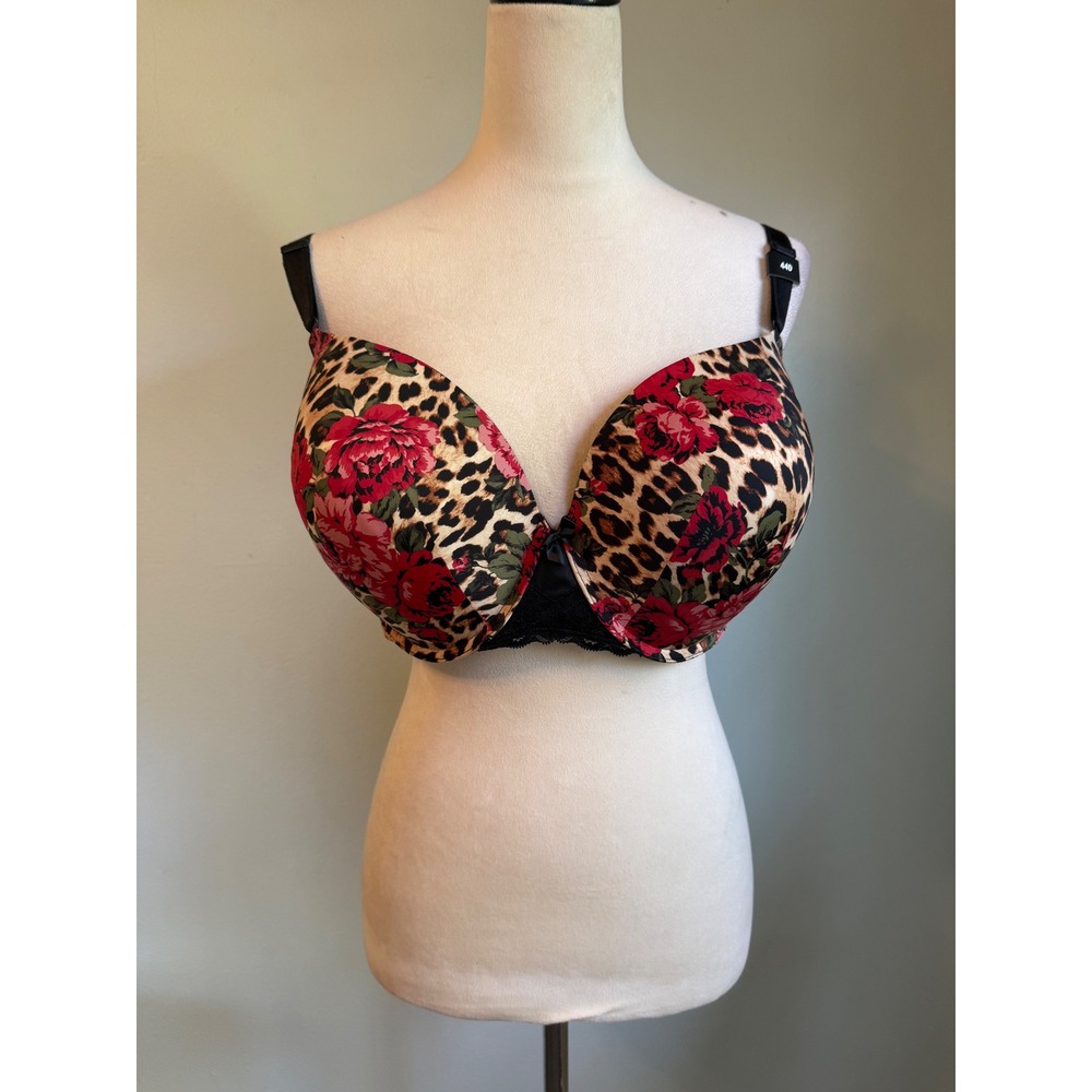 Torrid Curve 44D Push-Up T-Shirt Bra Leopard Red Floral Back Smoothing NEW y2k b